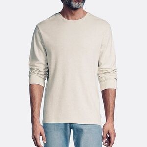 FRAME Duo Fold Long Sleeve Cotton T-Shirt Crew in Oatmeal Heather NEW! Sz LARGE